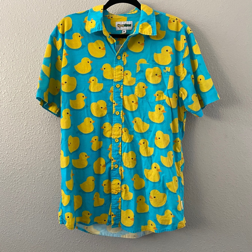 Tipsy Elves Rubber Duck Button Down Shirt XL Casual Novelty Funny Quirky Party